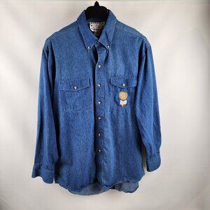Crazy Cowboy Rodeo Western Shirt Mens XL Aztec L/S Embroidered Denim Chambray